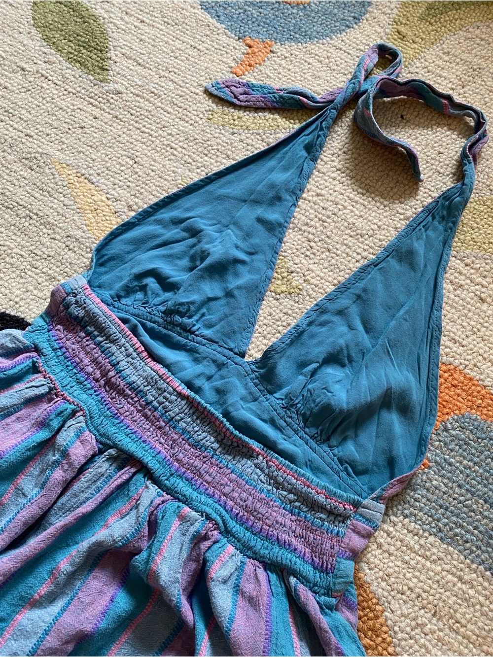 UO Betsey Linen Halter Midi Dress - Blue Motif - Picture 14 of 16